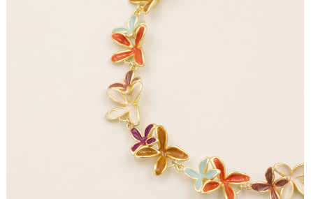 Collar flores dobles esmaltadas turquesa, teja, be