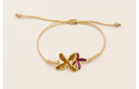 Pulsera flores esmlatadas mostaza y cardenal con h