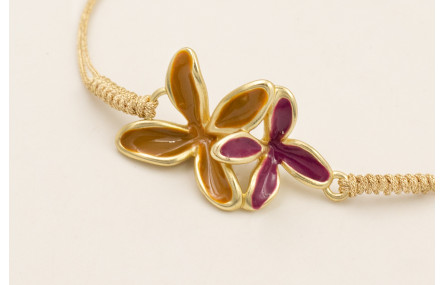 Pulsera flores esmlatadas mostaza y cardenal con h