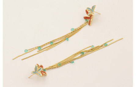 Pendientes perno doble flor esmaltada turquesa y t