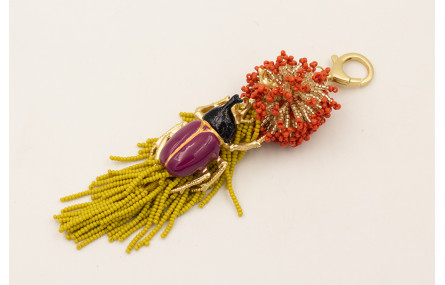 Llavero bola de abalorio cristal y naranja con fle