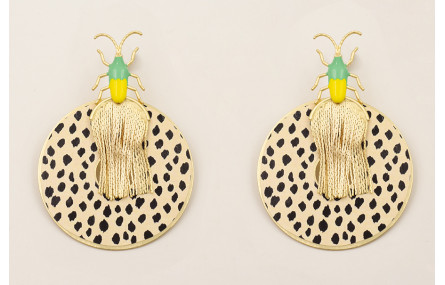 Pendientes insecto esmalte amarillo y verde, disco