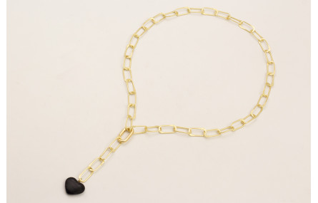 Collar cadena aros ovalados dorados mate con colga