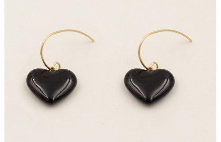 Pendientes corazón esmalte negro con gancho secill
