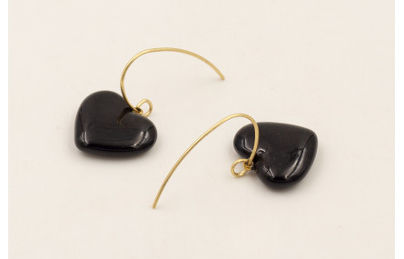 Pendientes corazón esmalte negro con gancho secill