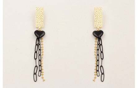 Pendientes fleco cadena esmalte negra, cadena boli