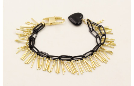 Pulsera 3 cadenas esmaltada negra y dorada mate co