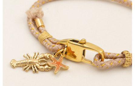 Pulsera cordón hilo dorado color beige con cierre 