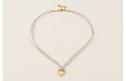 Collar ACERO INOXIDABLE lazo vichy cuadros grises 