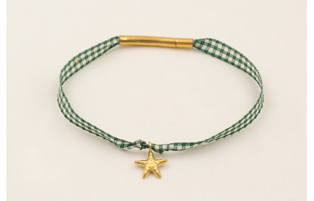 Pulsera ACERO INOXIDABLE lazo vichy cuadros verdes