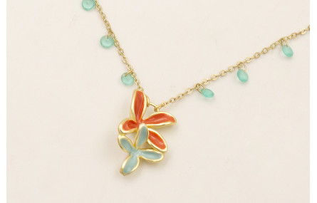 Collar cadena cristales turquesas con colgante flo