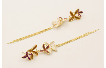 Pendientes flores esmaltadas marron, beige, carden