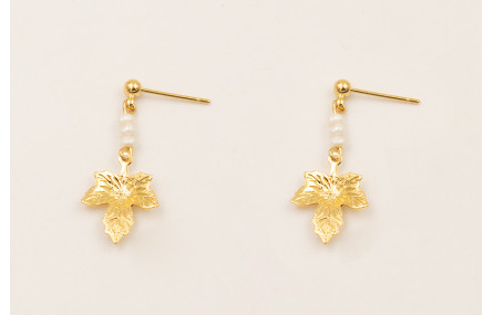 Pendientes perno bolita colgante hoja con BAÑO ORO