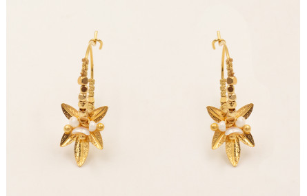 Pendientes aro con cubitos hoja 5 puntas con BAÑO 