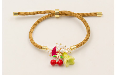 Pulsera cordón mostaza con burruño perlas naturale