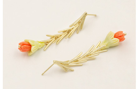 Pendientes colgante ramilletes dorado mate con cam