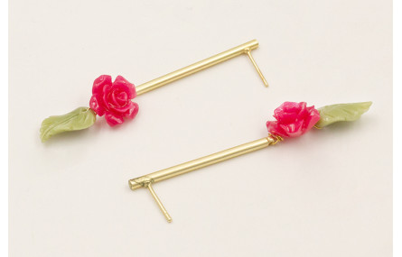Pendientes plado dorado mate con flores resina cor