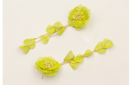 Pendientes flores 2 capas esmaltadas en color lima