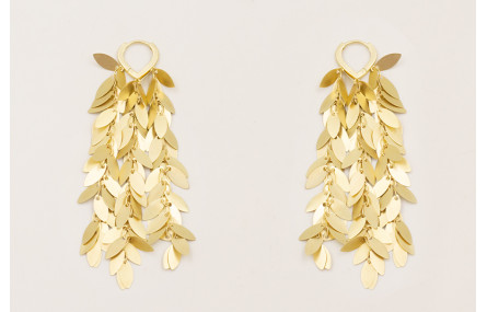 Pendientes gota 3 anillas dorado mate con flecos c