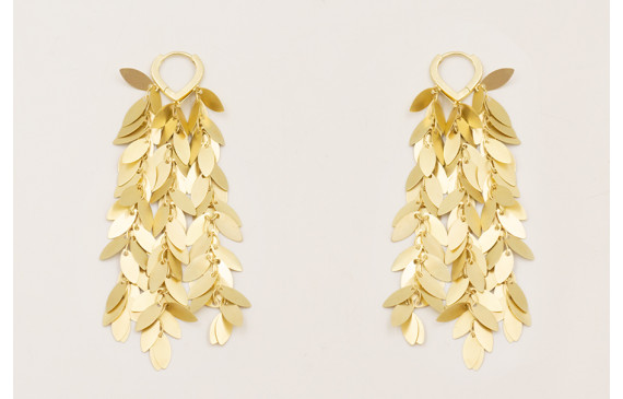 Pendientes gota 3 anillas dorado mate con flecos c