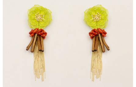 Pendientes flor 2 capas esmaltado lima, burruños o
