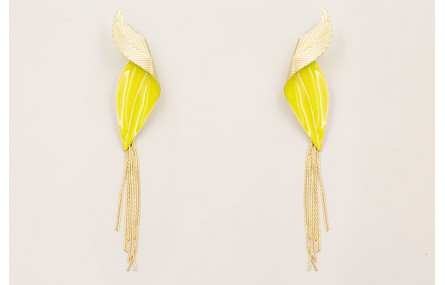 Pendientes hoja doblada esmlatada verde lima con f