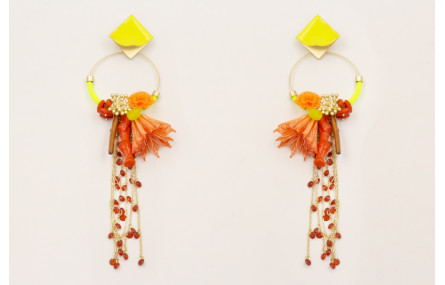 Pendientes cuadrado levantado esmalte lima, aro fo