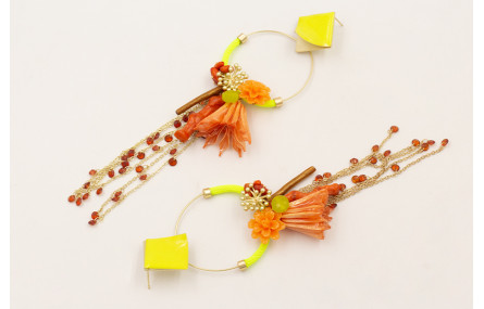 Pendientes cuadrado levantado esmalte lima, aro fo