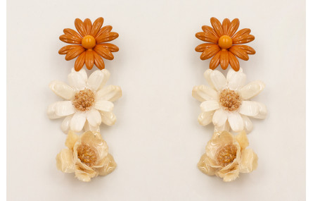 Pendientes flor grande esmaltada marrón con flor g