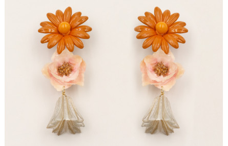 Pendientes flor grande esmaltada marrón con flor n