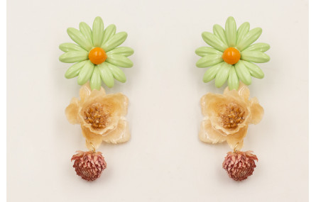 Pendientes flor grande esmaltada verde con flor na