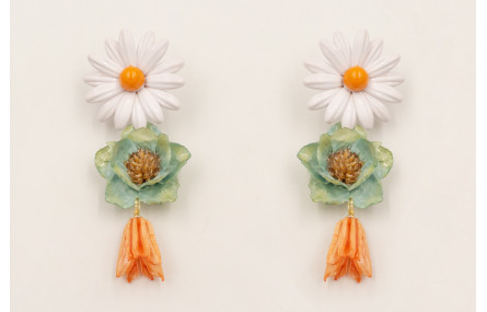 Pendientes perno flor grande esmaltada blanca cent