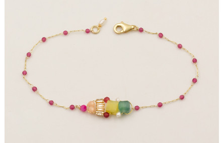Pulsera cadena facetadas color frambuesa con centr