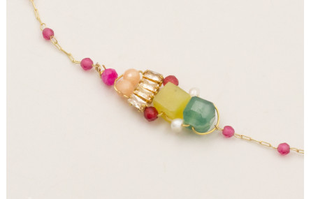 Pulsera cadena facetadas color frambuesa con centr