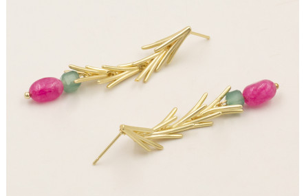 Pendientes pino dorado mate con cubo gris azulado 