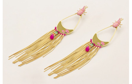 Pendientes escarabajo rosa, pieza pendulo flores l