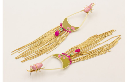 Pendientes escarabajo rosa, pieza pendulo flores l