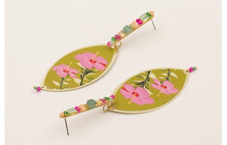 Pendientes listón trenzado semipreciosas, cadenas 