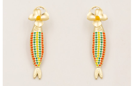 Pendientes aro con flor plana y facetada amarilla 