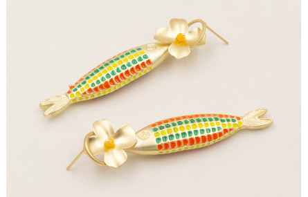 Pendientes aro con flor plana y facetada amarilla 