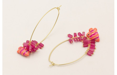 Pendientes aro ovalado con tubos jade color purpur