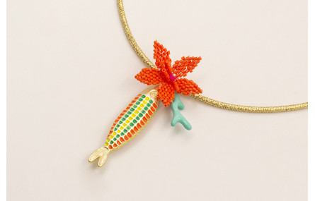 Collar cordón magnetico dorado con pez esmaltado c