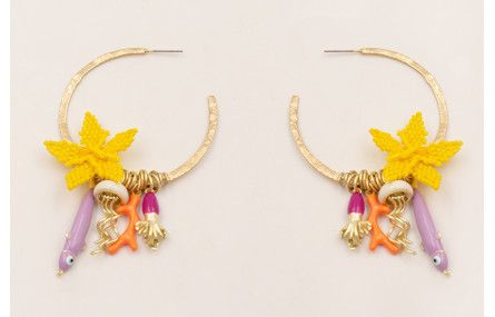 Pendientes aro planp abierto con flor miyuki amari