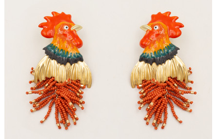 Pendientes gallo esmaltado con campanilla plana do