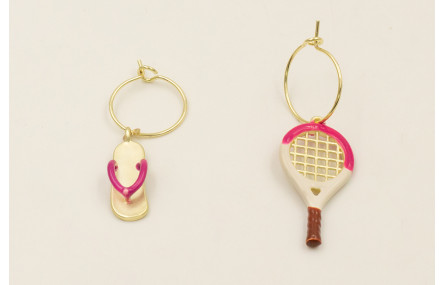 Pendiente aro ACERO INOXIDABLE con colgante raquet