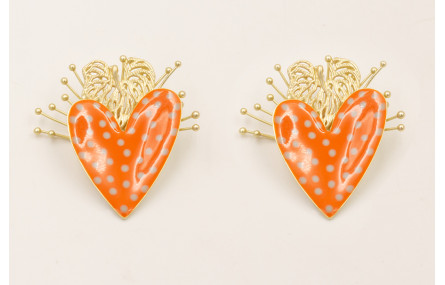 Pendientes corazón esmaltado naranja motas turques