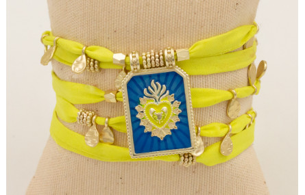 Pulsera varias vueltas de seda natural color fluor