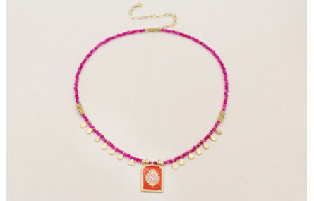 Collar facetadas piedra cuarzo fucsia con colgante