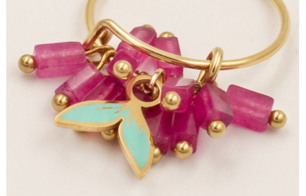 Anillo ACERO INOXIDABLE con listones jade granate 