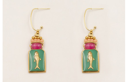 Pendientes colgante chapa pez esmalte verde, pepit